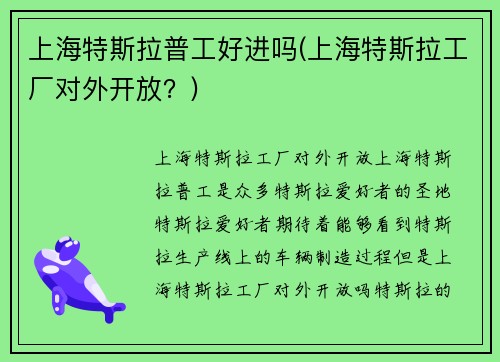 上海特斯拉普工好进吗(上海特斯拉工厂对外开放？)